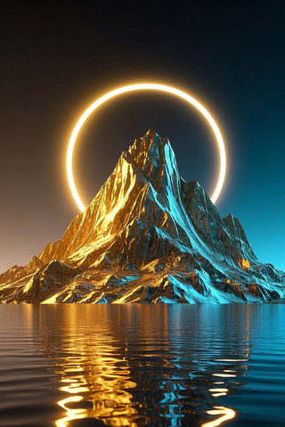 梦幻金色山峰与光环倒影 梦幻金色山峰与光环倒影