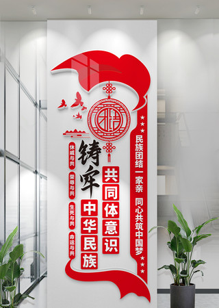 竖版铸牢中华民族共同体意识文化墙民族团结 CDR