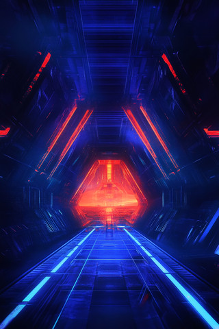 赛博朋克风格隧道红蓝霓虹灯光 赛博朋克风格隧道红蓝霓虹灯光