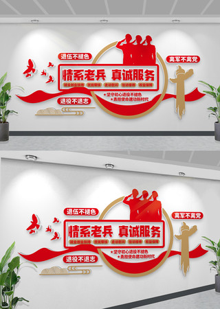 退役军人服务站情系老兵真诚服务党建文化墙