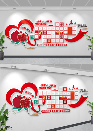 心形飘带少数民族风采民族团结照片墙 CDR