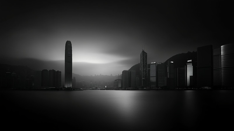 黑白色调下的香港城市天际线
