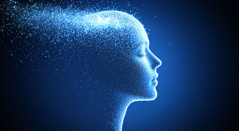 蓝色粒子人头侧影 蓝色粒子人头侧影