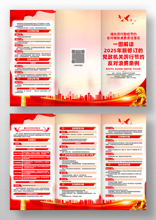 党政机关厉行节约反对浪费条例三折页设计