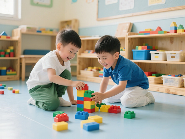 正在玩益智玩具的两个男童