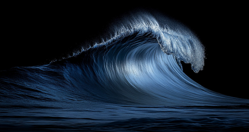 蓝色海浪在黑色背景中翻涌 蓝色海浪在黑色背景中翻涌