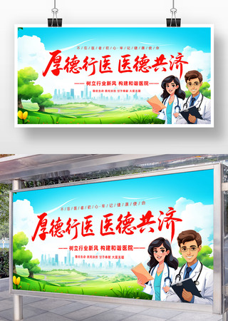 厚德行医医德共济医院宣传标语展板设计