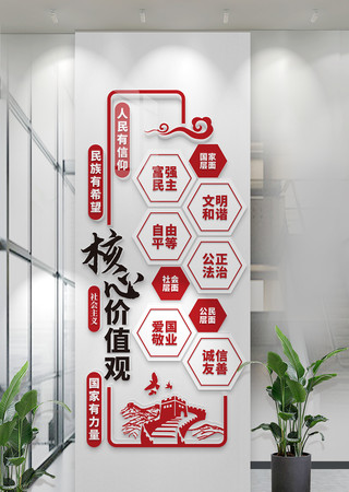 竖版社会主义核心价值观文化墙党建室文化墙