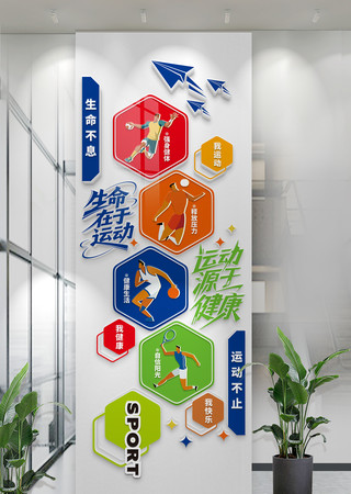 体育健身运动文化墙全民健身竖版柱子文化墙 CDR