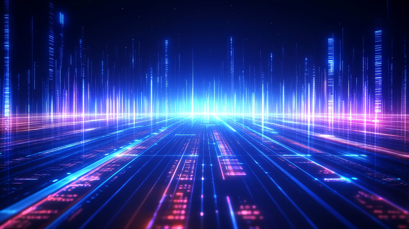 蓝色光柱构成的科幻数字通道 蓝色光柱构成的科幻数字通道