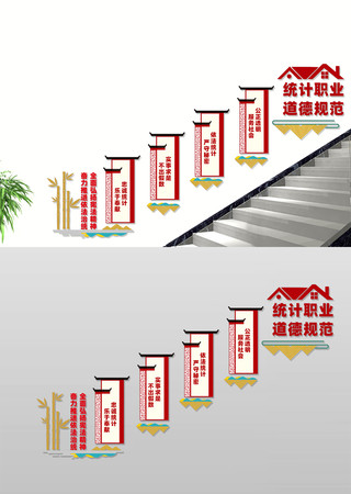 统计局宣传标语楼道文化墙 CDR
