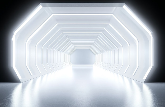 白色发光六边形隧道 白色发光六边形隧道
