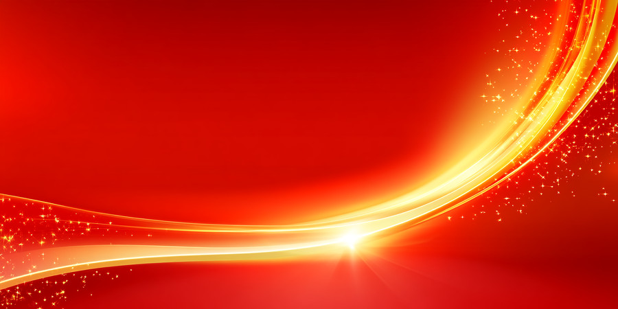 红色背景上的金色光带与闪烁星光 红色背景上的金色光带与闪烁星光
