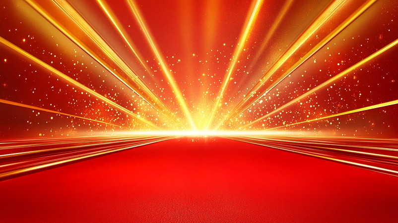 红色背景上的金色光线特效 红色背景上的金色光线特效