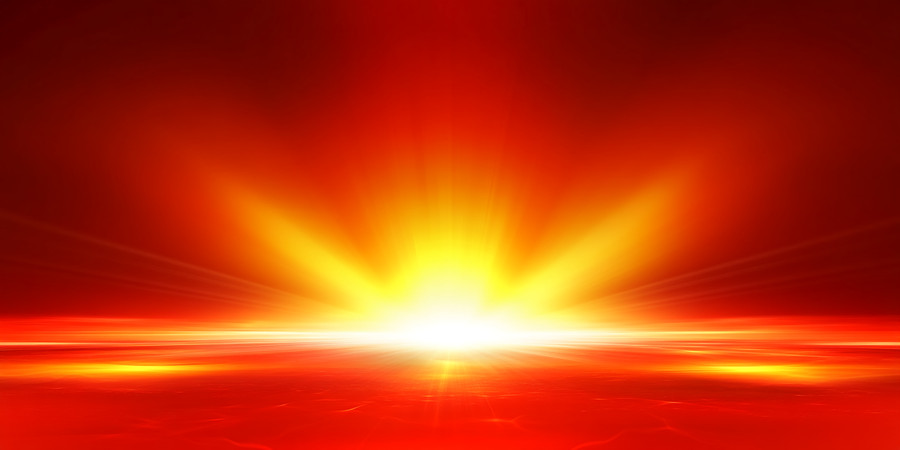 红色背景中耀眼的黄色光芒