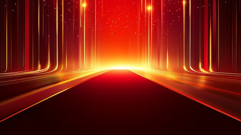 红光闪耀的通道充满未来感和科技感