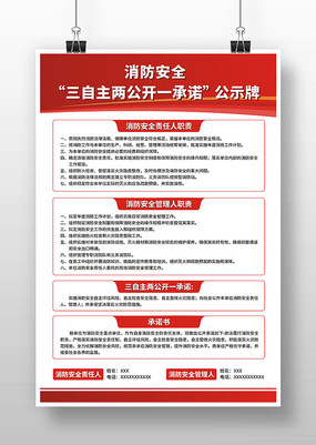 消防安全三自主两公开一承诺公示牌