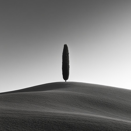 单棵柏树立于起伏沙丘之上 单棵柏树立于起伏沙丘之上