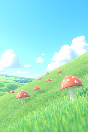 卡通风格草地蘑菇场景