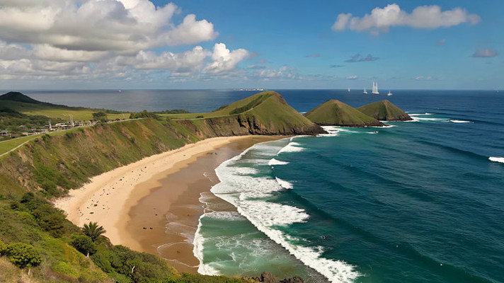 海岸边沙滩与青山海景 海岸边沙滩与青山海景