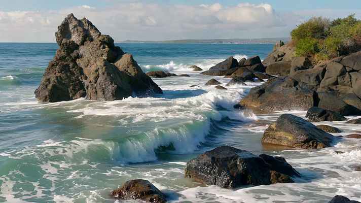 海边礁石与海浪景观 海边礁石与海浪景观