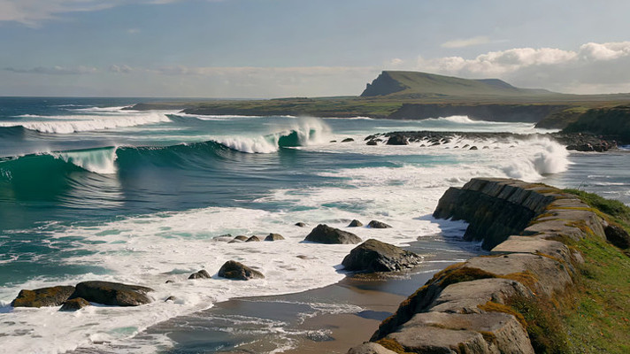 海边礁石与海浪全景 海边礁石与海浪全景
