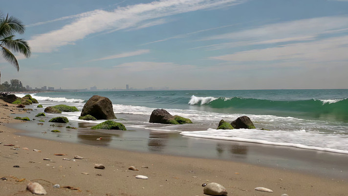 海边沙滩海浪礁石风景
