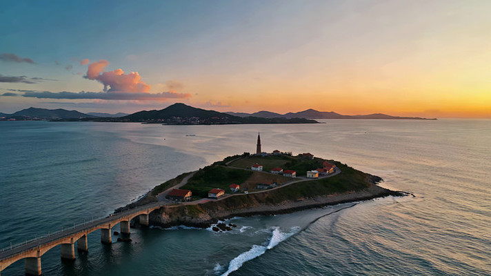 海岛日落全景俯瞰 海岛日落全景俯瞰