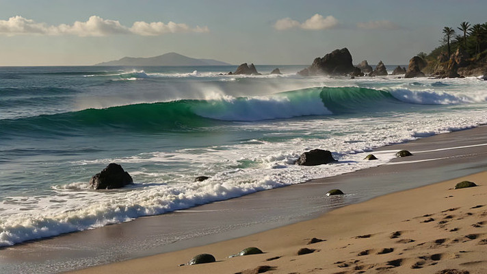 海浪拍打沙滩的海滨景象 海浪拍打沙滩的海滨景象