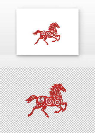 红色剪纸中的马 PNG