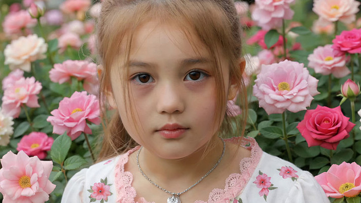 花丛中的小女孩特写 花丛中的小女孩特写