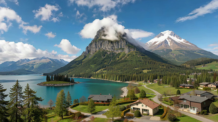 湖泊山脉自然风光全景 湖泊山脉自然风光全景