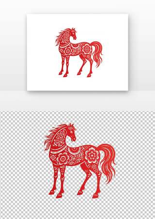 剪纸艺术马年素材 PNG