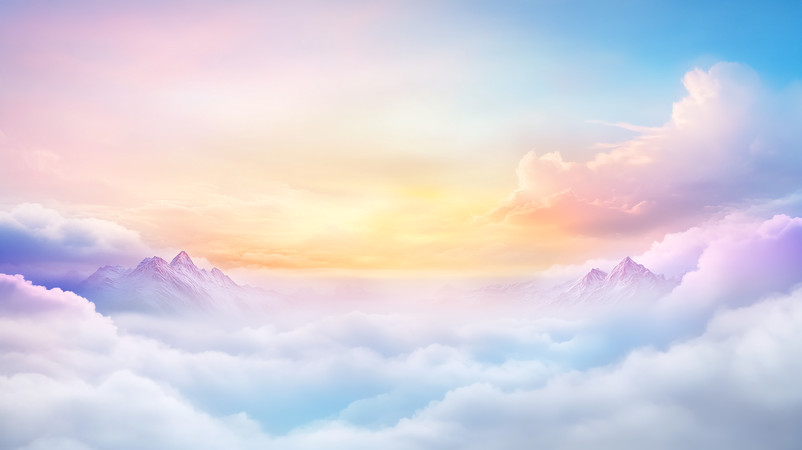 梦幻云海与霞光中的雪山 梦幻云海与霞光中的雪山