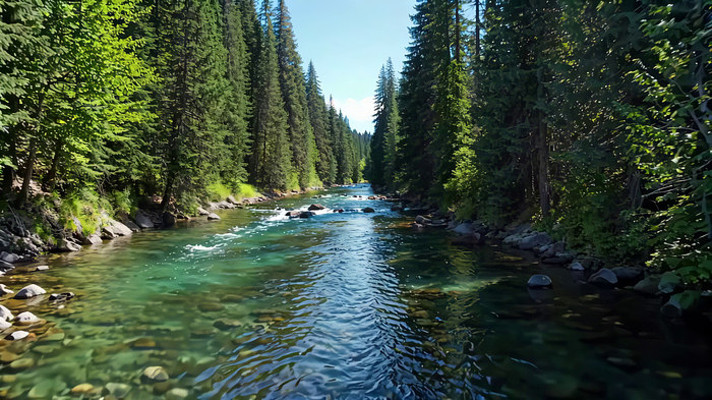 森林间清澈河流自然风光 森林间清澈河流自然风光