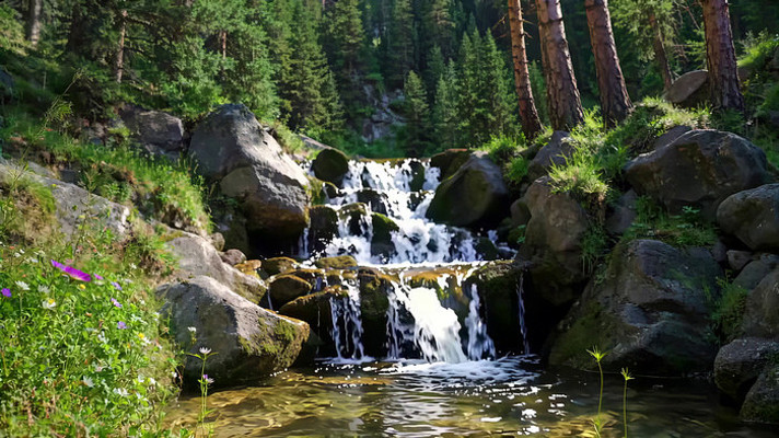 森林中的溪流瀑布景观 森林中的溪流瀑布景观