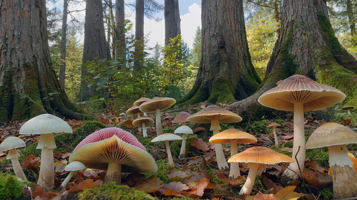 森林中生长的多彩蘑菇素材 森林中生长的多彩蘑菇素材