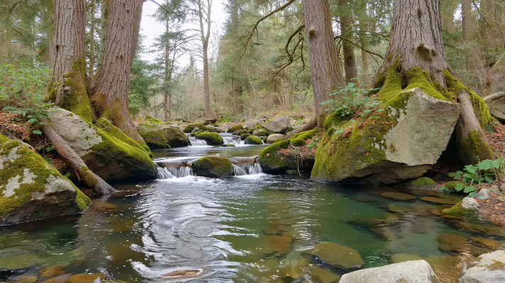 森林中小溪潺潺流水景象 森林中小溪潺潺流水景象