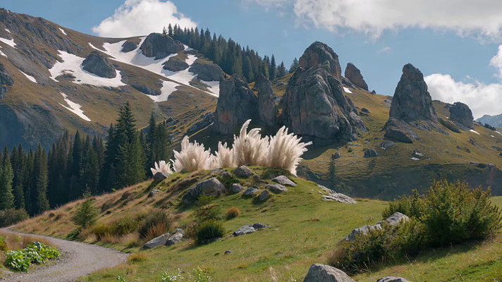 山间草地岩石自然风光 山间草地岩石自然风光