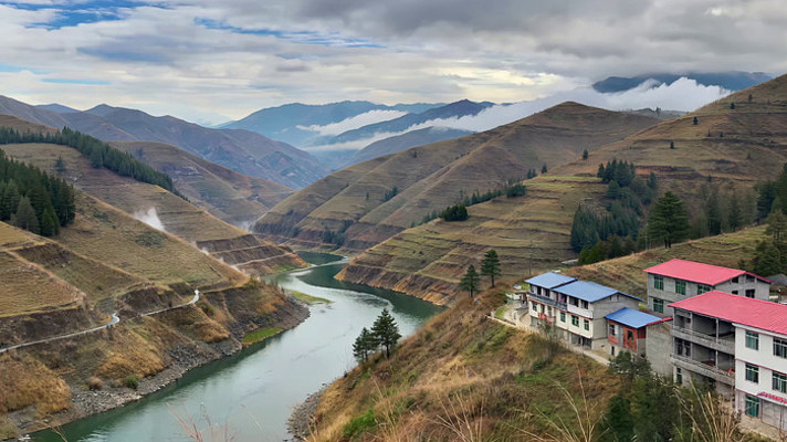 山间河谷村落自然风光 山间河谷村落自然风光