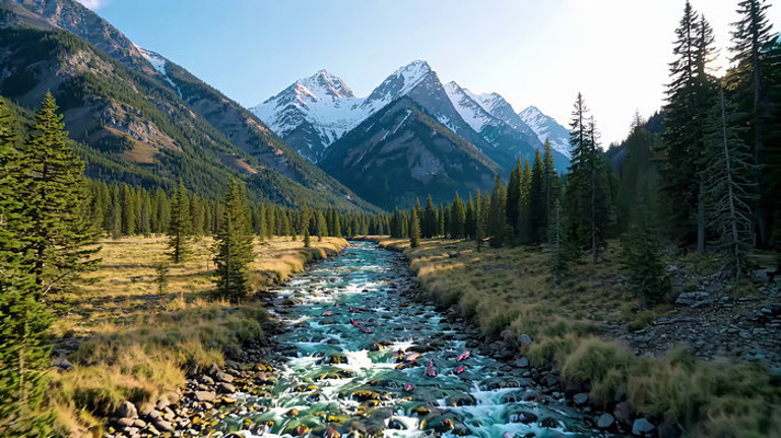 山间河流森林自然风光 山间河流森林自然风光