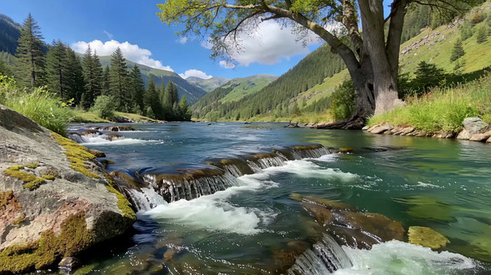 山间河流森林自然风光 山间河流森林自然风光