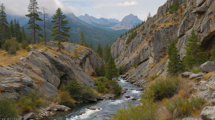 山间河流与岩石森林景观 山间河流与岩石森林景观