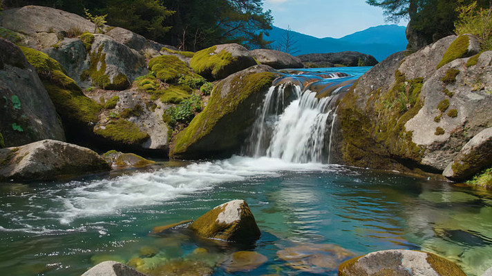 山间溪流瀑布自然景观 山间溪流瀑布自然景观