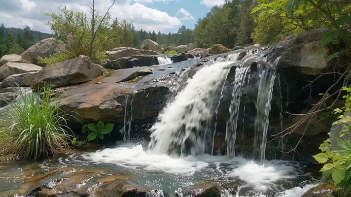 山间溪流瀑布自然景观 山间溪流瀑布自然景观