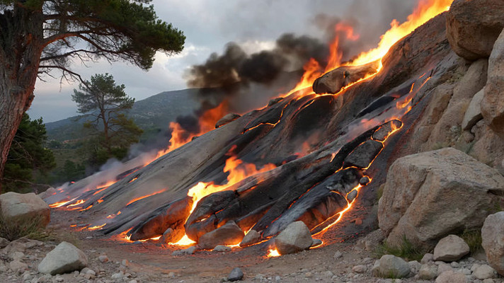 山间岩石燃烧景象 山间岩石燃烧景象