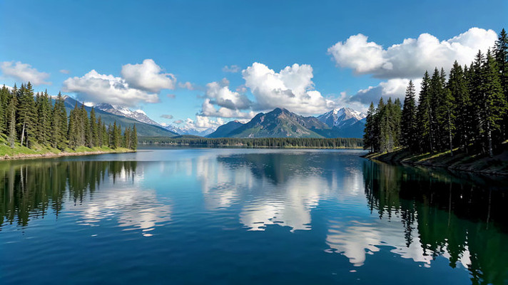 山林湖泊自然风光全景 山林湖泊自然风光全景