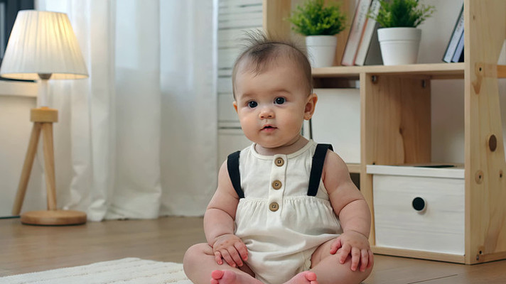 室内坐着的可爱婴儿