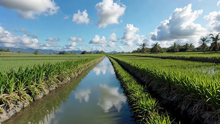 田园稻田水渠自然风光 田园稻田水渠自然风光
