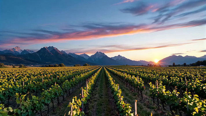 夕阳下的葡萄园与远山景观 夕阳下的葡萄园与远山景观